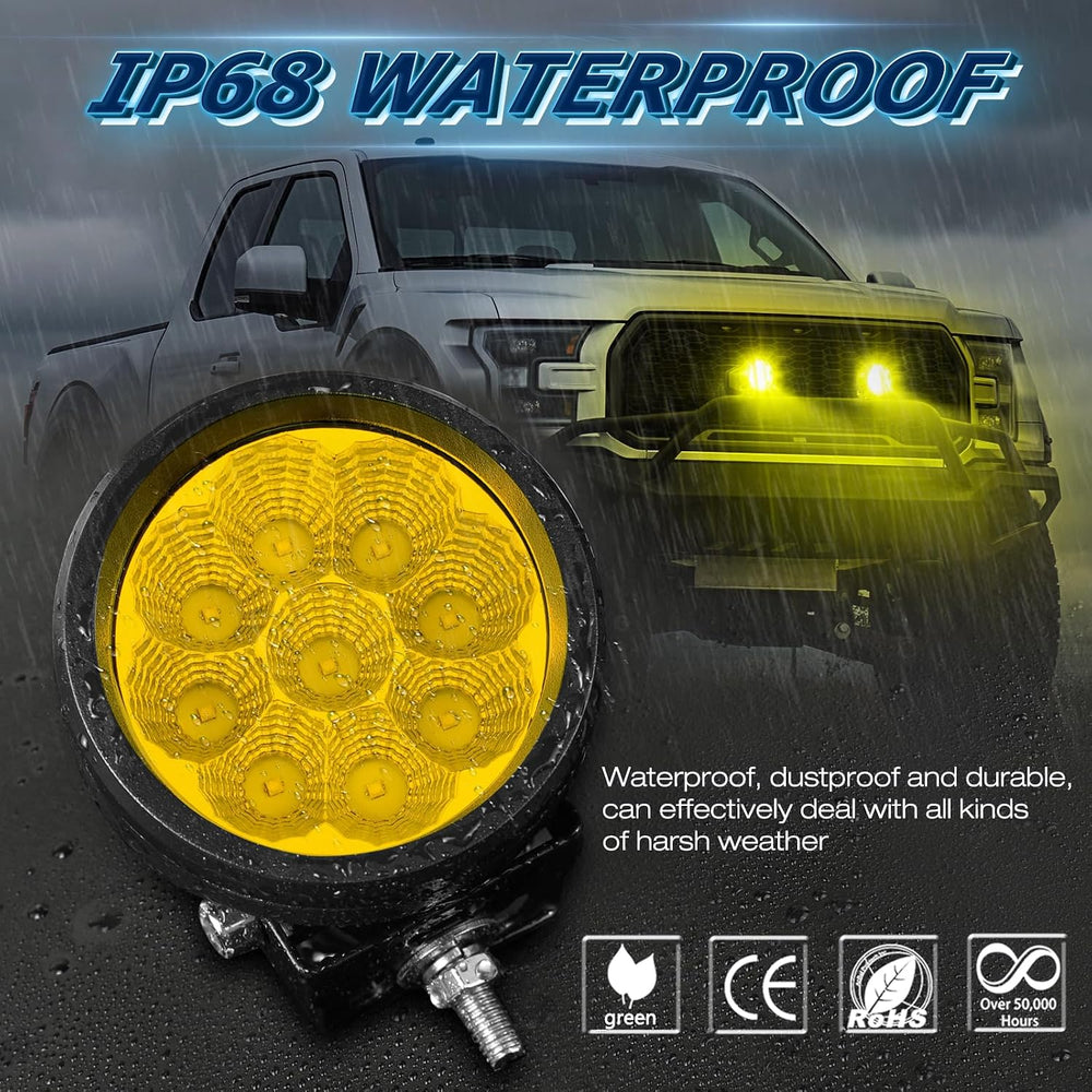 Round LED Pods Yellow, Niwaker 2PCS 54W 3 Inch Fog Lights Off Road Lighting A...