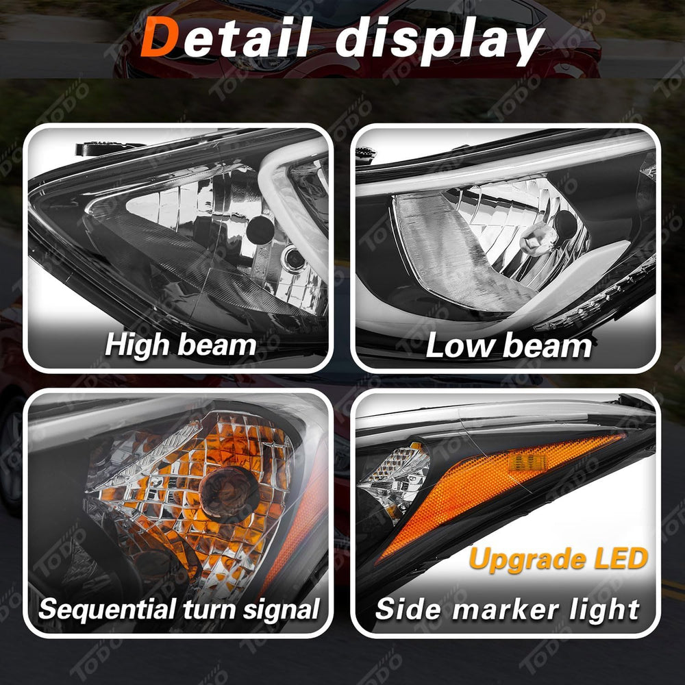 TODO Headlights Assembly Compatible with 2014 2015 2016 Hyundai Elantra, USA-...