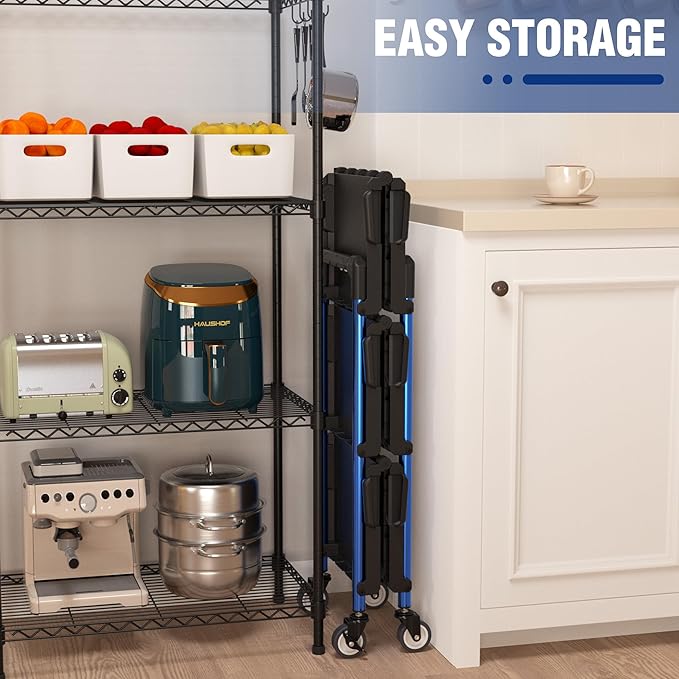 WORKPRO 3-Tier Collapsible Service Cart, 210 LBS Foldable Utility Service Cart