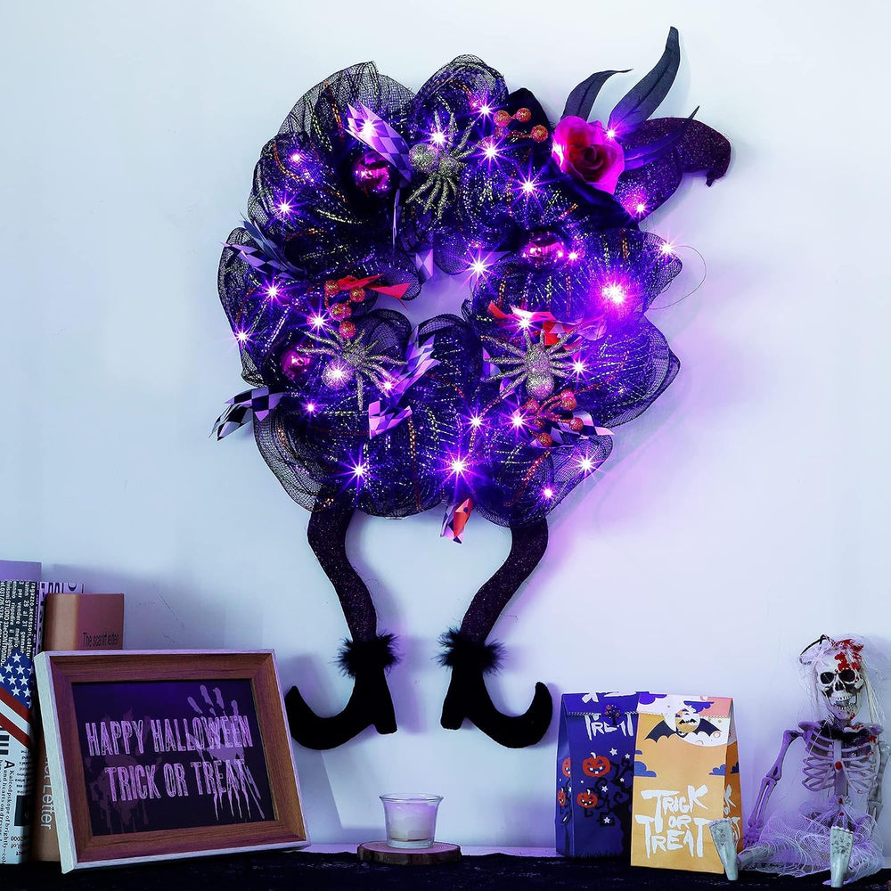 Lulu Home 18"x30" Halloween Wreath, Purple, 30 LED Lighted