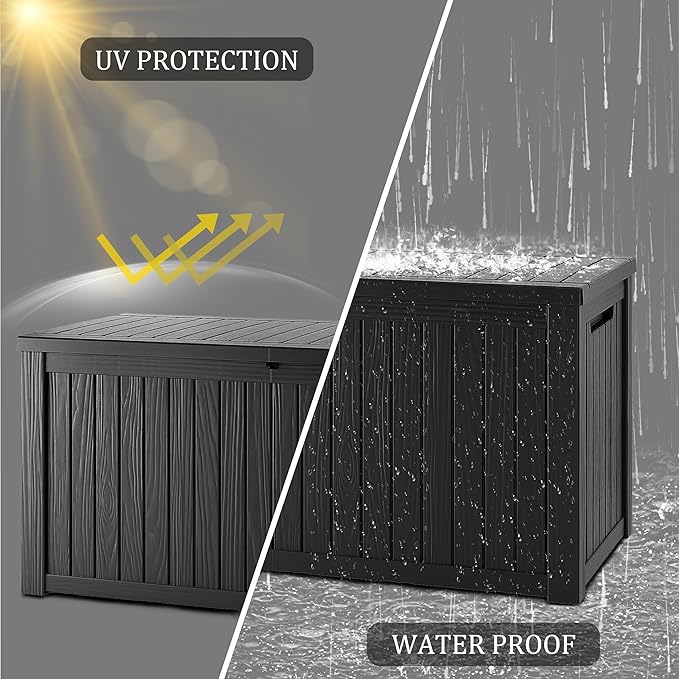 270 Gallon Lockable Resin Deck Box, Waterproof & UV-Resistant Outdoor Sto...