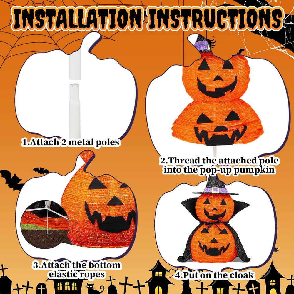 Outvita 2PC Halloween Collapsible Pumpkin Decoration, 150 LED Pop-Up Pumpkin ...