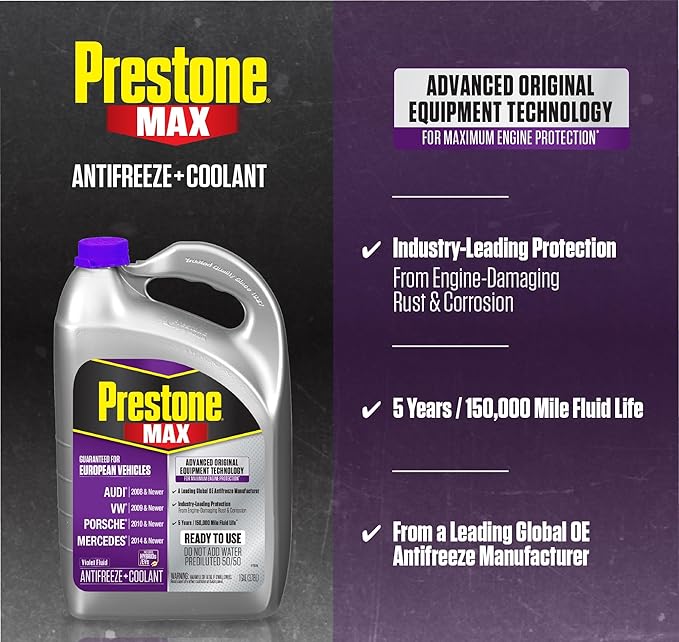 Prestone AF6510 MAX European Vehicles Violet Antifreeze and Coolant, 1 Gallon...