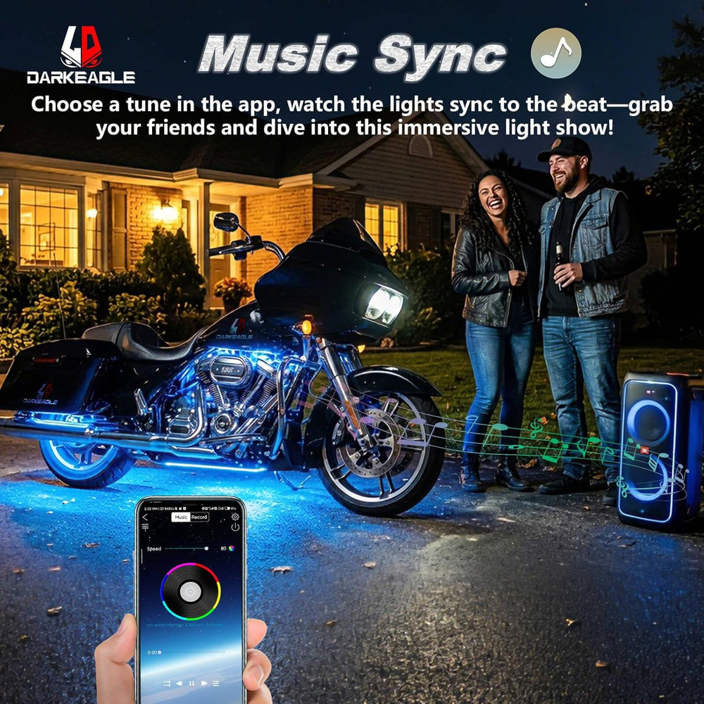 8PCS Motorcycle RGB LED Accent Lights with APP & RF Remote, Waterproof Fr...