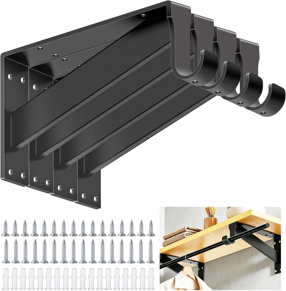 Heavy Duty Closet Rod Support Bracket 12 inch 400lbs Capacity Wall Mounted Cl...