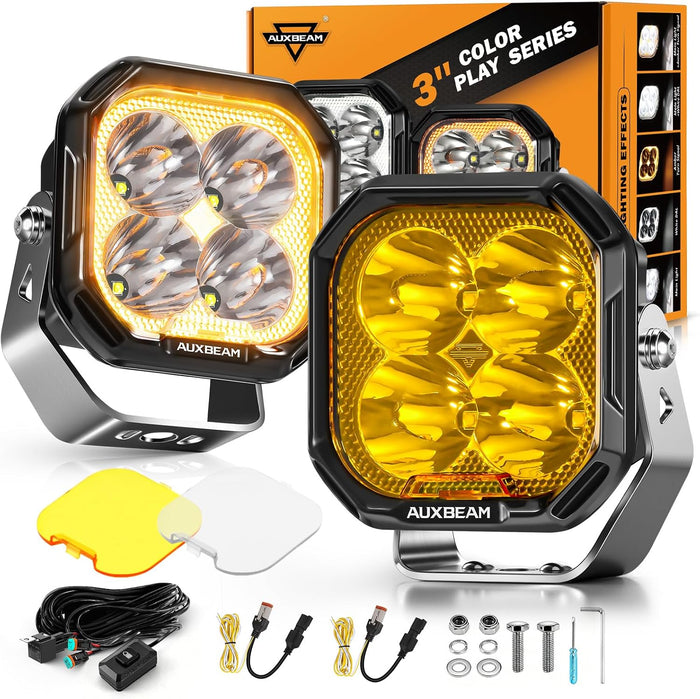 Auxbeam Color Play Series 3 Inch LED Pod Lights with DRL & Turn Signal