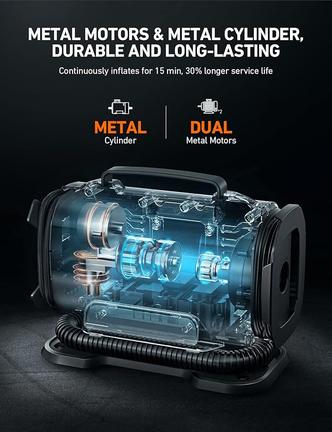 AstroAI Tire Inflator Portable Air Compressor Pump 150PSI 12V DC/110V AC
