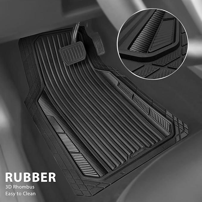 CAR PASS Heavy Duty Rubber Car Mats Metallic, Aluminum Film All Weather Floor...