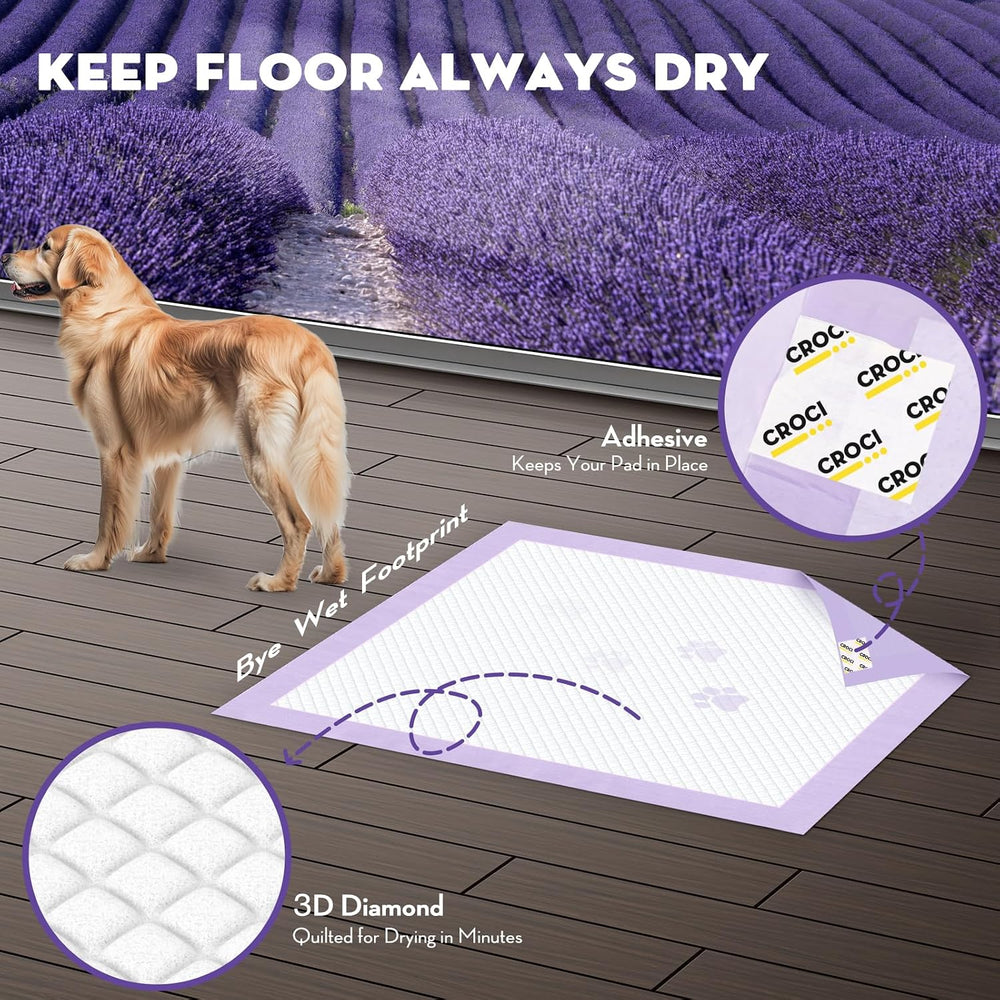 CROCI Puppy Pads with Adhesive Tabs Leak Proof Lavender Scent 36x36in 100Ct