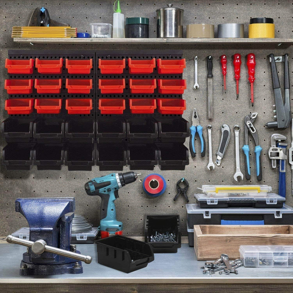 Wall Mounted Storage Bins, 30 Wall Mount Tool Organizer Bins Plastic Parts Ra...