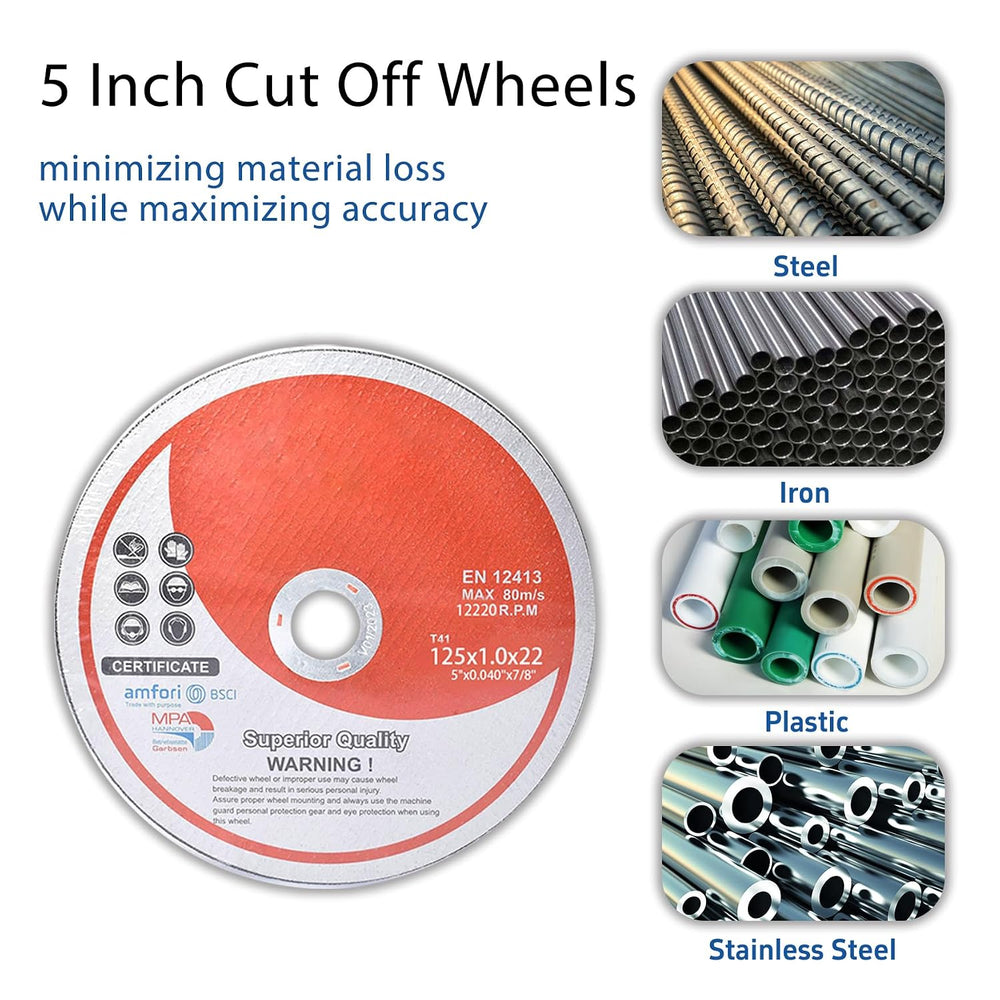 100 Pack 5 Inch Cut Off Wheels for Metal and Stainless Steel Cutting Discs fo...