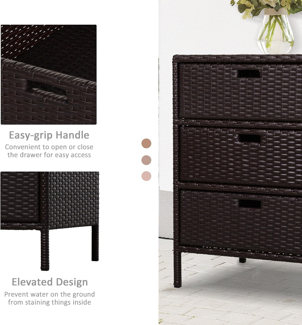 Outsunny Pool Towel Rack, PE Rattan Outdoor Towel Storage 3 Drawers, Brown