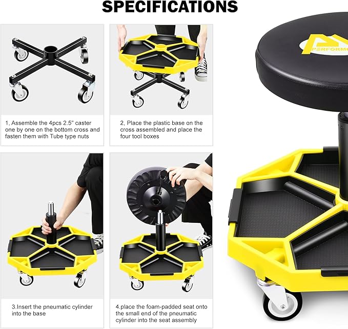 PM PERFORMOTOR Adjustable Height Pneumatic Garage Seat Rolling Mechanic Stool