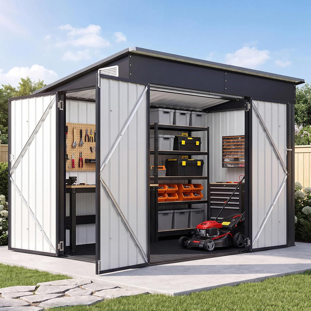 Aoxun 7.5'x4' Outdoor Storage Shed with 3 Lockable Doors & 14mm P...