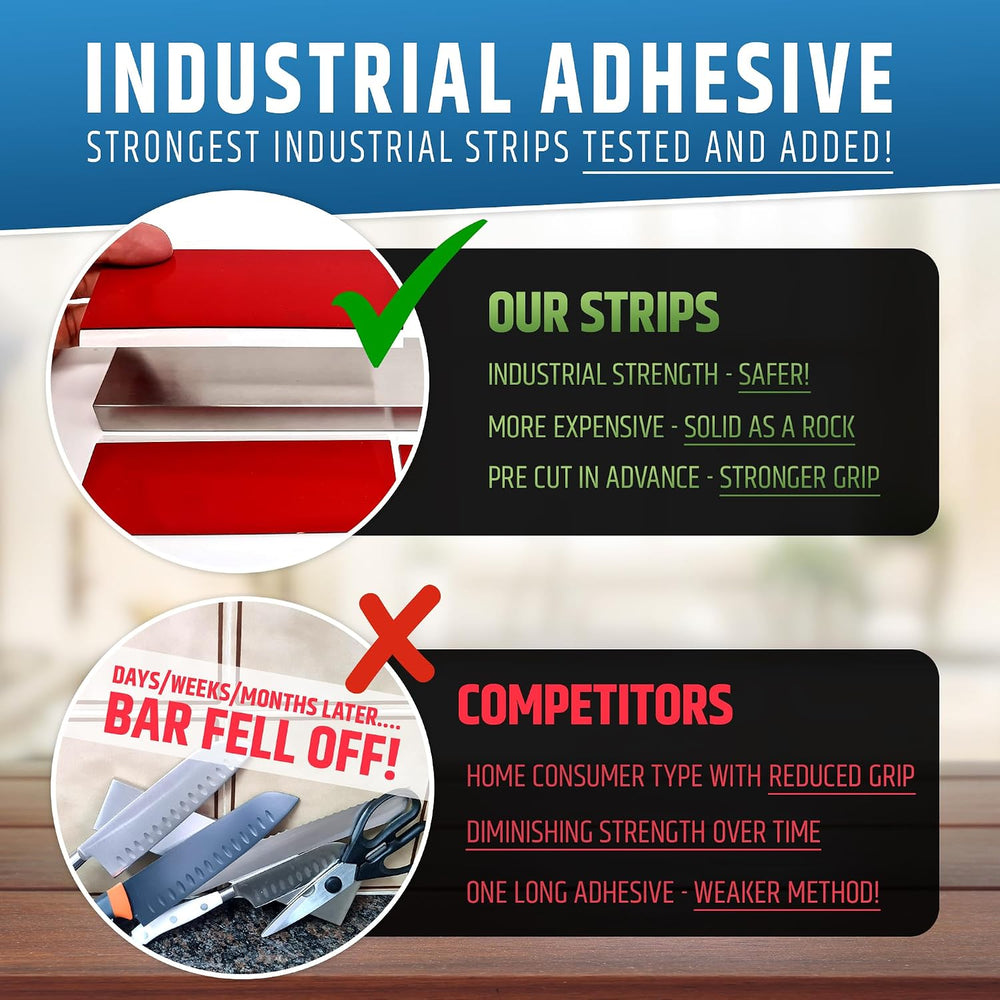 10" Strong Adhesive (No Drill) Magnetic Knife Holder for Wall - Professi...