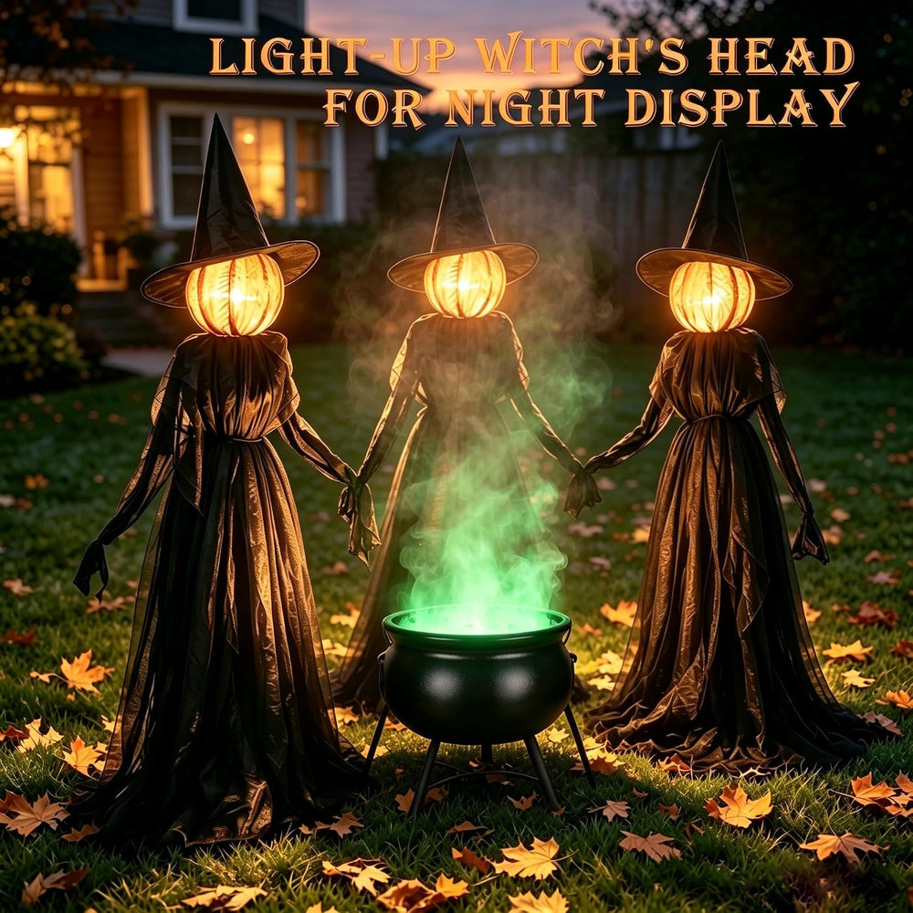 NEROSUN Halloween Witches Decorations Outdoor, 5 FT Set of 3 Light Up Holding...