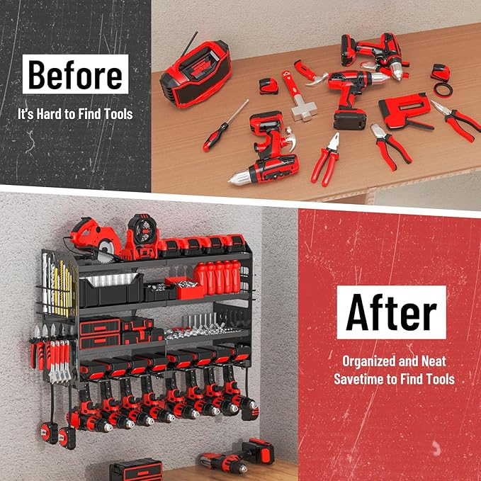 Power Tool Organizer Wall Mount, Metal 4 Layer Heavy Duty Metal Power Tool