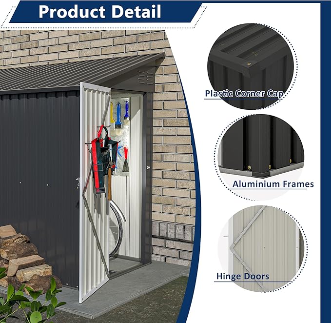 Shed Lean to Storage Shed, Outdoor 4' x 8' Metal Wall Side Storage Sh...