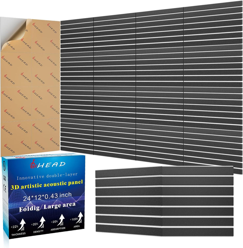 6 Pack 2-Layer Fold Soundproof Wall Panels, 0.9lb/ft³ High Density, 3D Acoustic