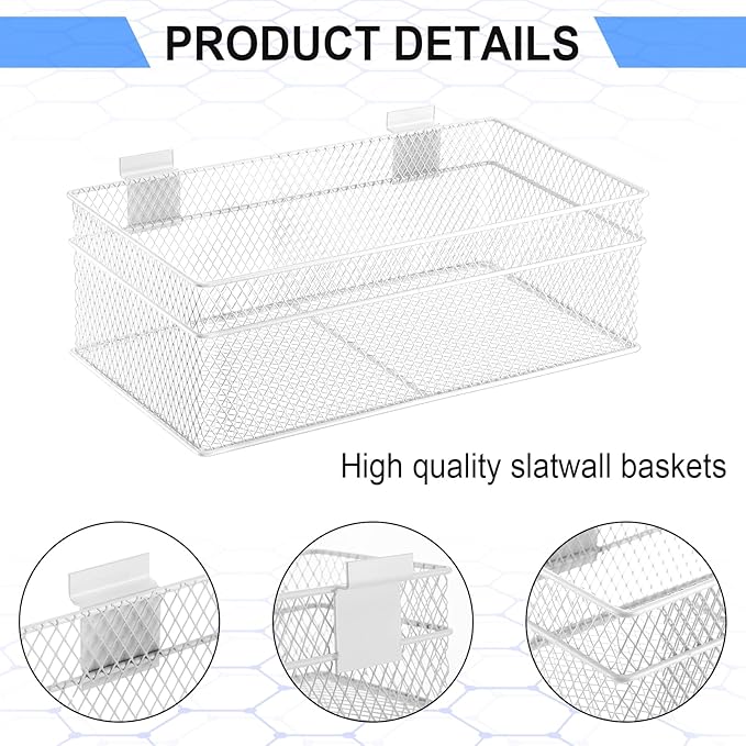 Barydat 4 Pcs Slatwall Basket Set Ventilated Metal Slatwall Basket Hanging Wire