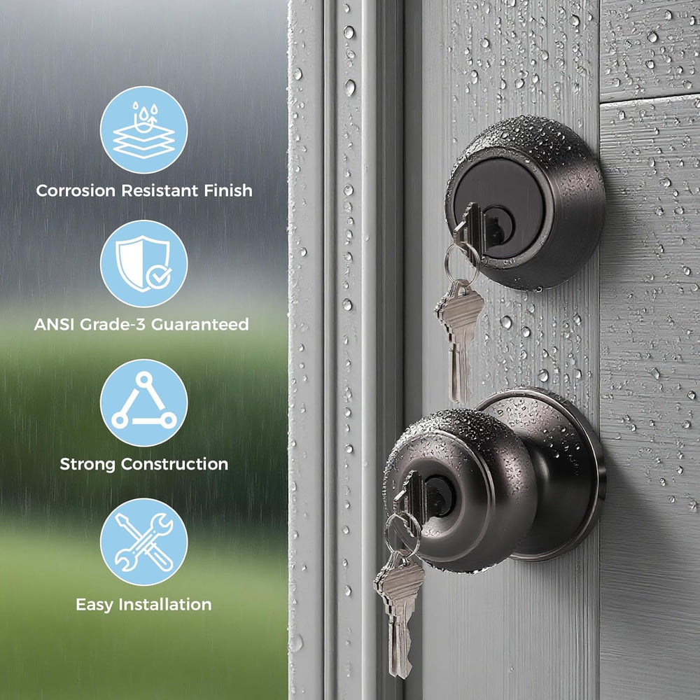 KNOBWELL Keyed Entry Door Knob and Single Cylinder Deadbolt Combo Set, Exteri...