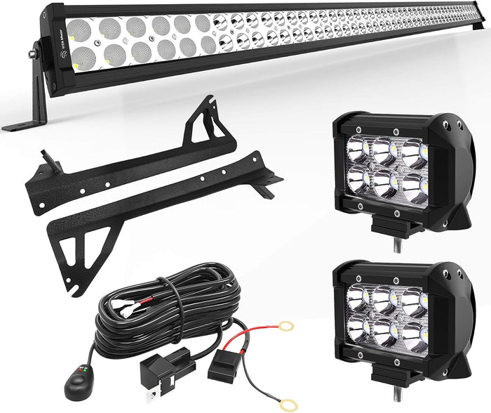 YITAMOTOR 50" 18W Light Bar & 2pc Spot Flood Combo Offroad