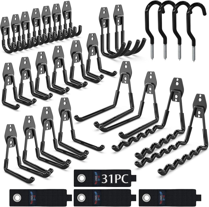 3-H Heavy Duty Garage Hooks, 31 Pack Wall Storage Organizer,Black