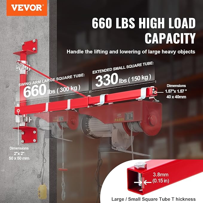 VEVOR Wall Mount Jib Crane, 660 lbs Max Load Capacity Electric Scaffolding Lift