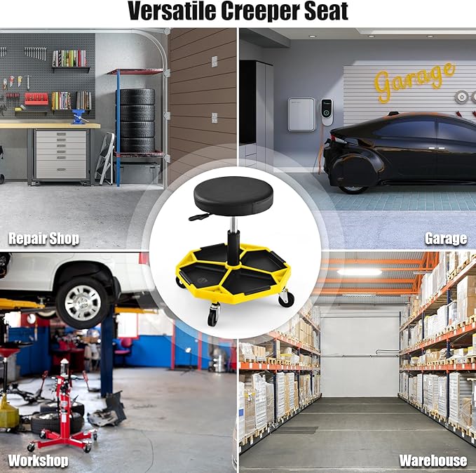 IRONMAX Rolling Mechanic Stool, Adjustable Shop Stool Creeper Seat