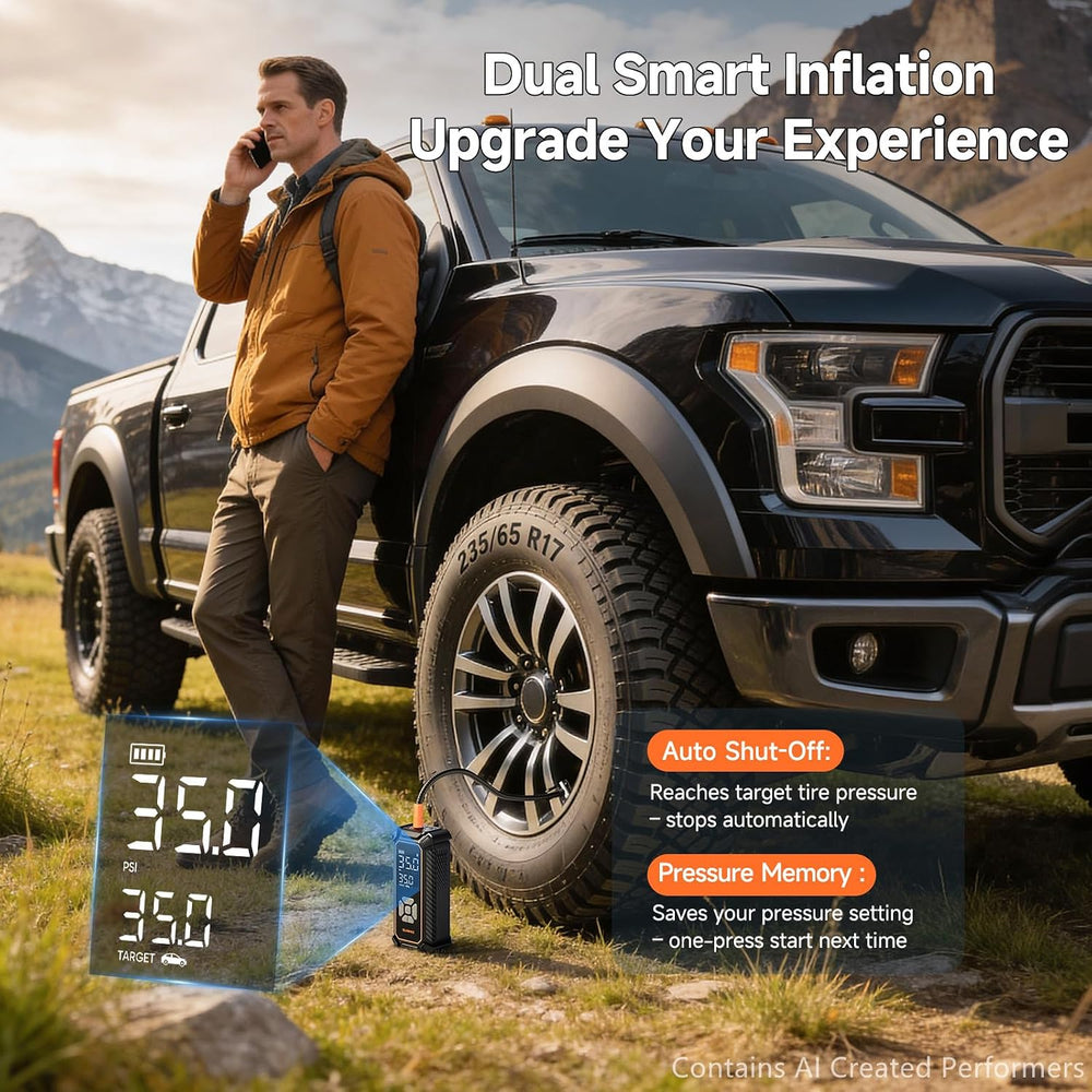 OlarHike Tire Inflator Portable Air Compressor,Dual Power-3*3000mAh &12V DC