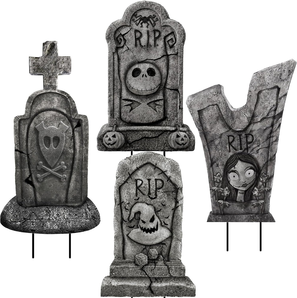 4PCS Metal Halloween Tombstone Outdoor Yard Signs with Stakes Decorations