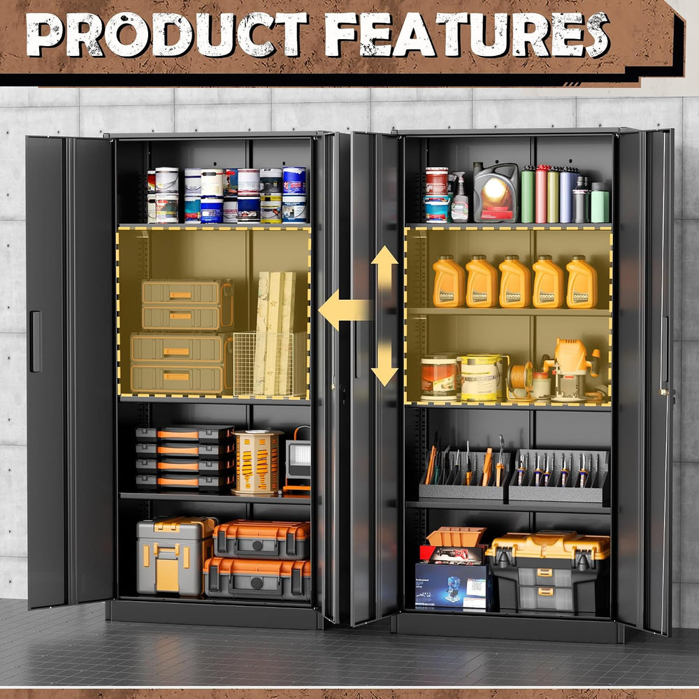 INTERGREAT Metal Storage Cabinet, 72” H Storage Cabinet with 2 Doors and 4 Ad...