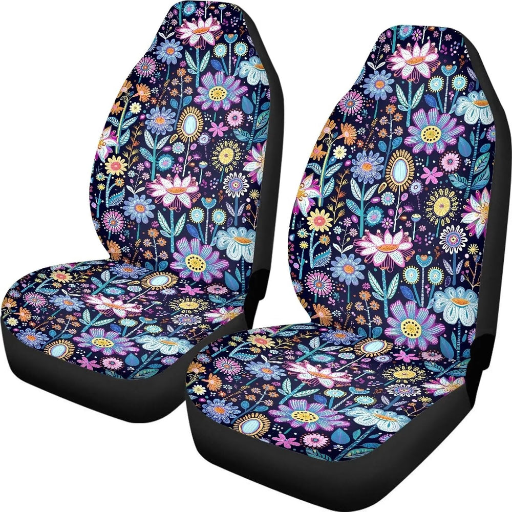 Hippie Flower Blue Purple Auto Seat Cover Pack of 2 Pack Car Front Seat Cushi...