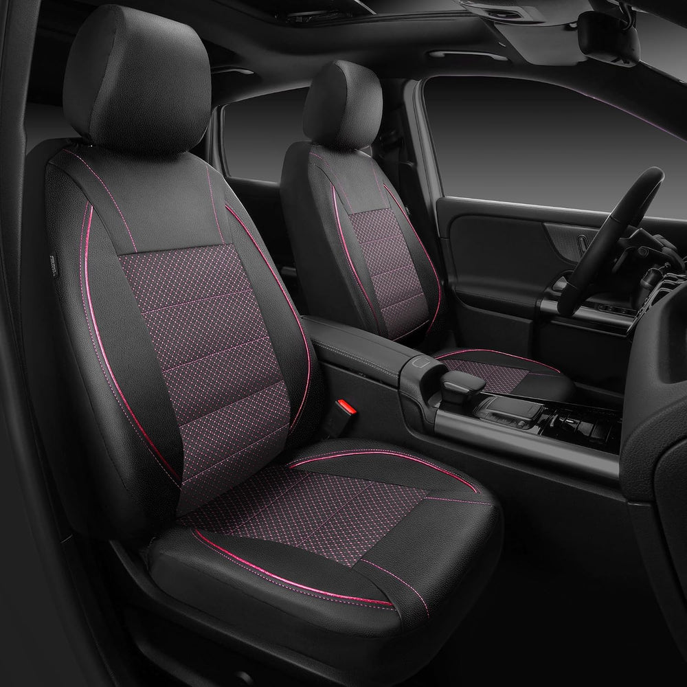 CAR PASS Piping PU Leather Car Seat Cover Full Set,Inside Zipper Design and R...