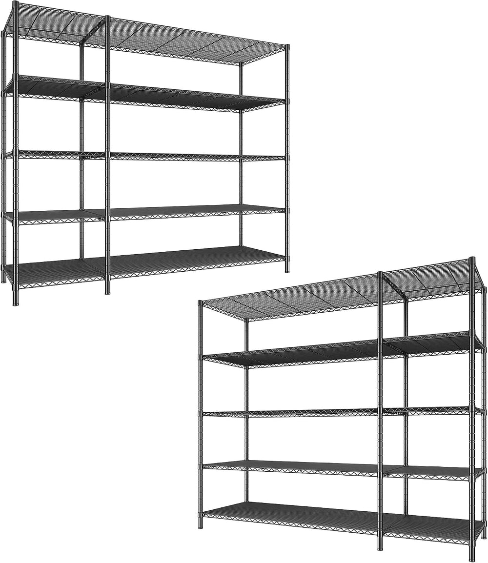 52.36" W Storage Shelves Metal Shelving Unit Load 1400LBS 5 Tier Wire Ra...