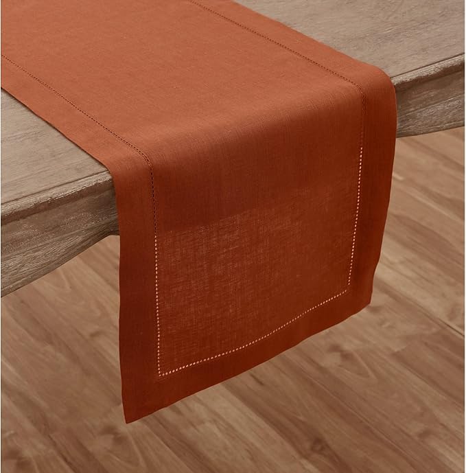 Solino Home Linen Cinnamon Table Runner 90 Inches Long - 100% Pure Linen Hems...