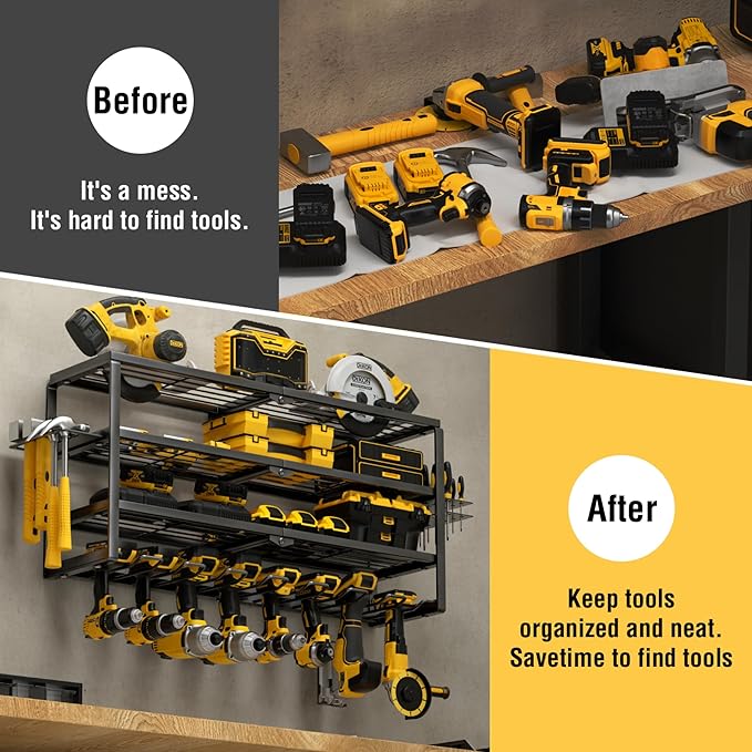 YYR 4 Layer Power Tool Organizer Wall Mount, Cordless Drill Hanger Storage Rack