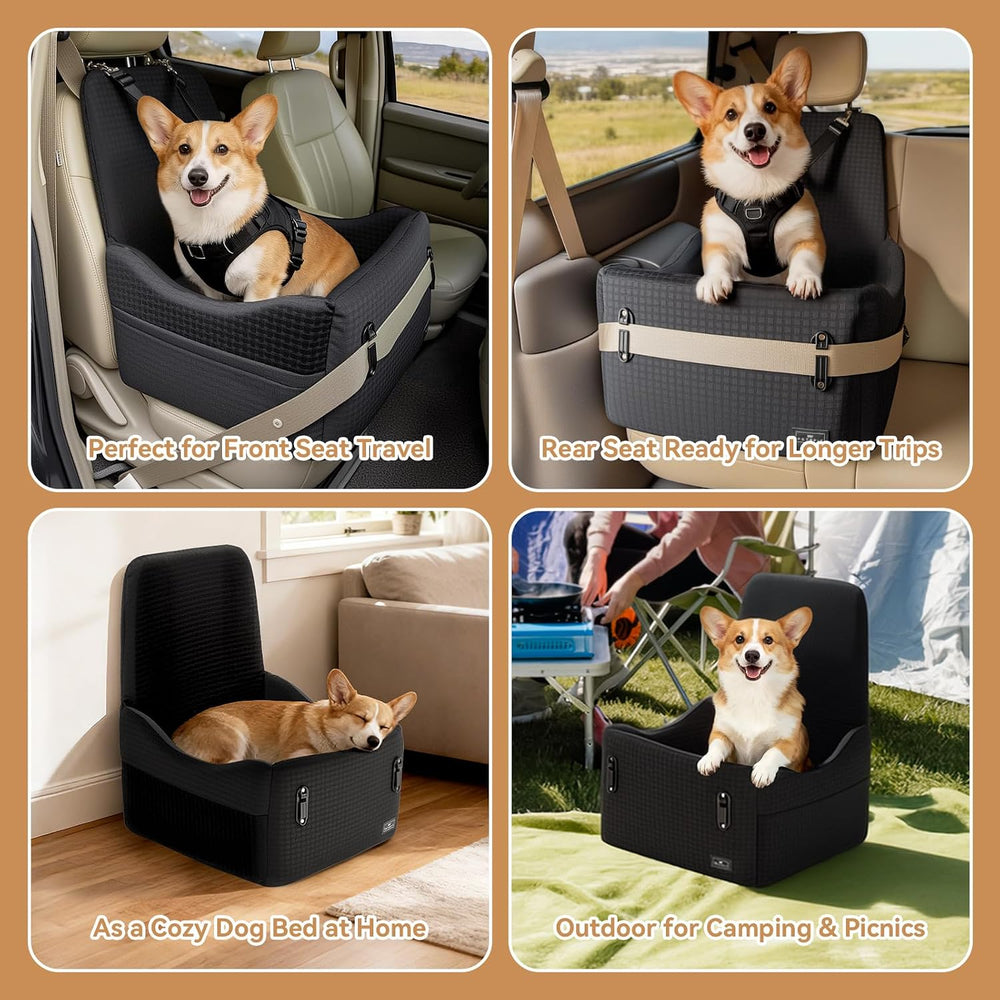 PETSFIT Dog Car Seat with Patented Safety System, 5" Elevated Cushion