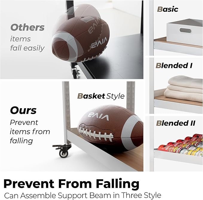 HOMEDANT House White 5-Tier Metal Rolling Cart Shelf Rack Casters Heavy Duty
