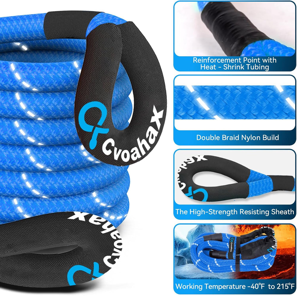 Kinetic Recovery Rope(Reflective) 1" x30ft Tow Rope with Soft Shackle | ...