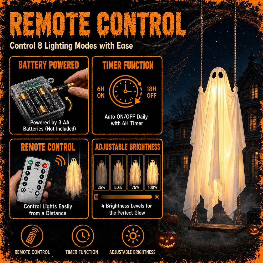Large 5FT Capacity Light Up Swinging Ghost Halloween Decoration for Yard