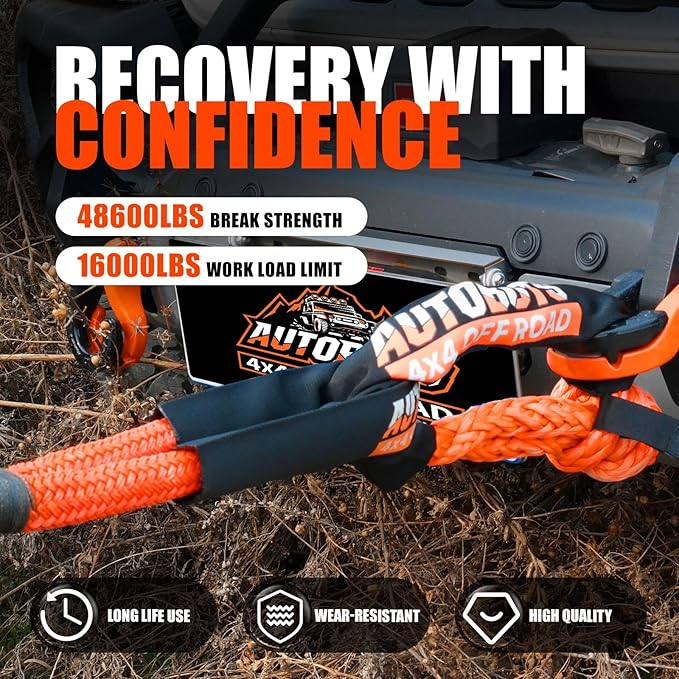 AUTOBOTS 1" x 20'Kinetic Recovery Rope,Heavy Duty Tow Rope Tow Strap