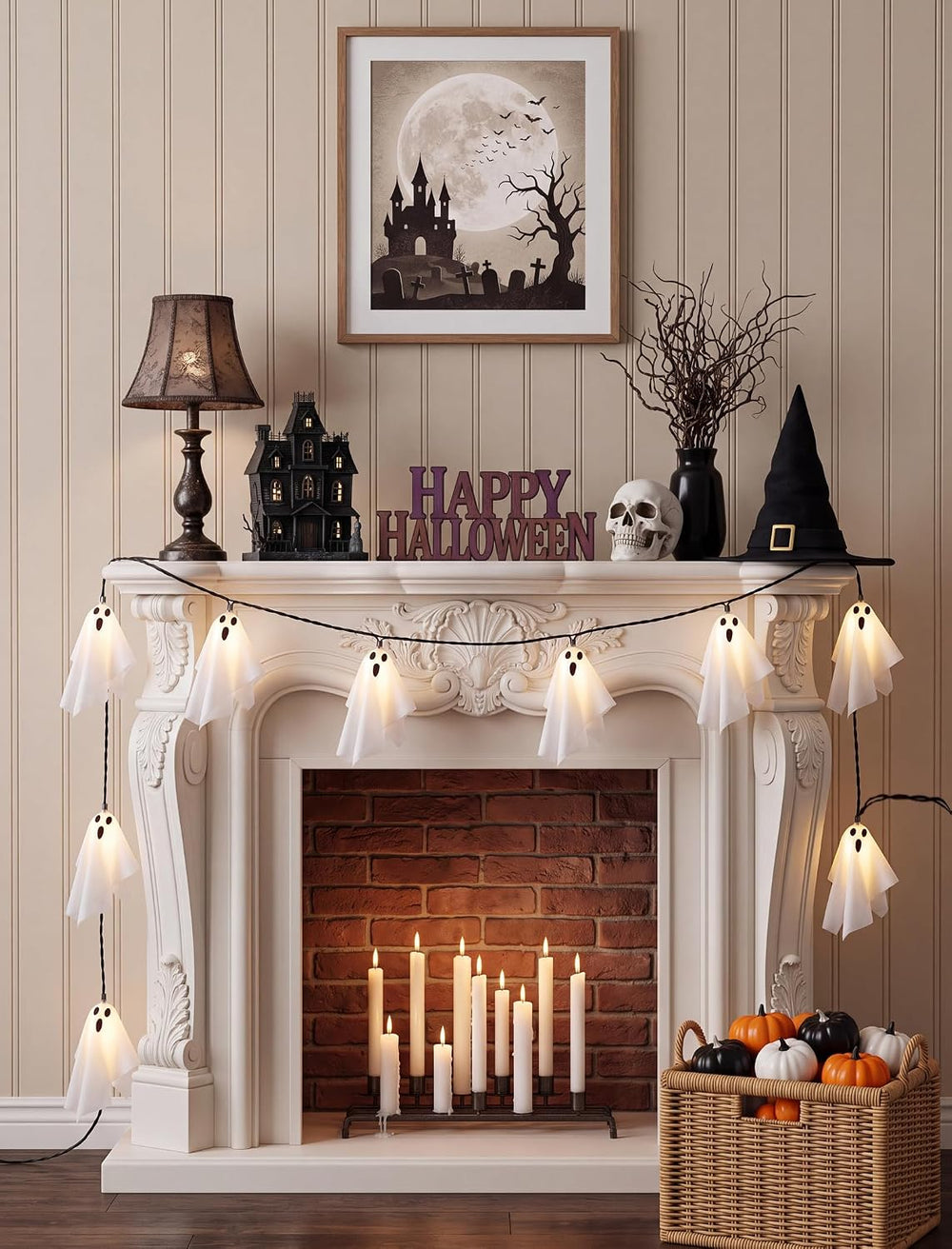 Halloween Ghost String Lights, 8.5FT 10 LED Plug-in Halloween Lights
