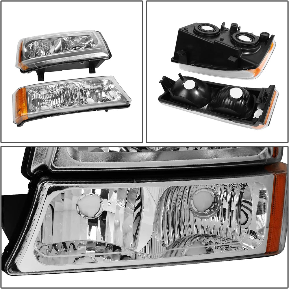 DNA MOTORING Pair Headlight Assembly Compatible with 2003-2006 Chevy Silverad...
