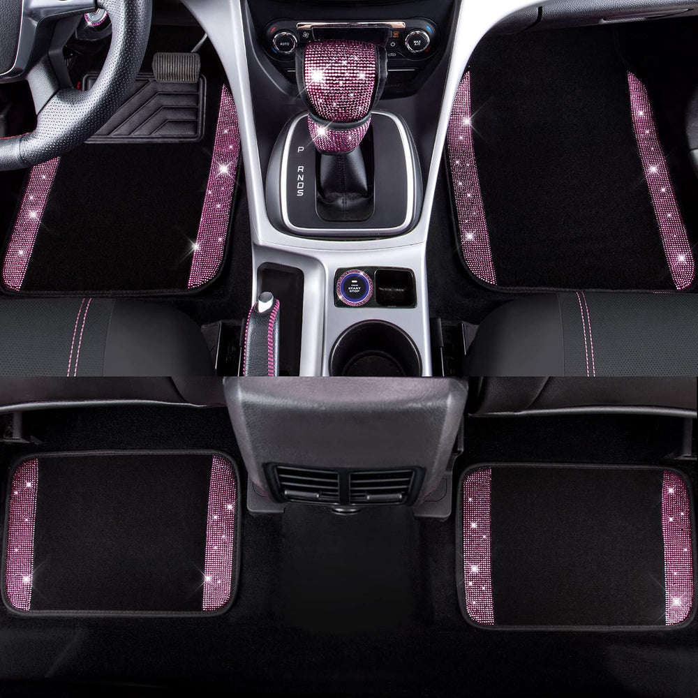 CAR PASS Bling Rhinestone Car Seat Covers Leather Shining Diamond Car Floor M...