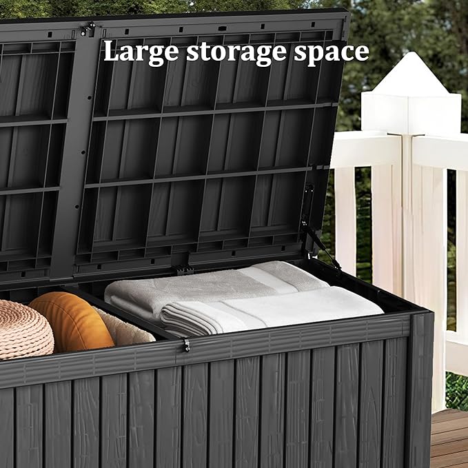 180 Gallon Lockable Resin Deck Box, Waterproof & UV-Resistant Outdoor Sto...