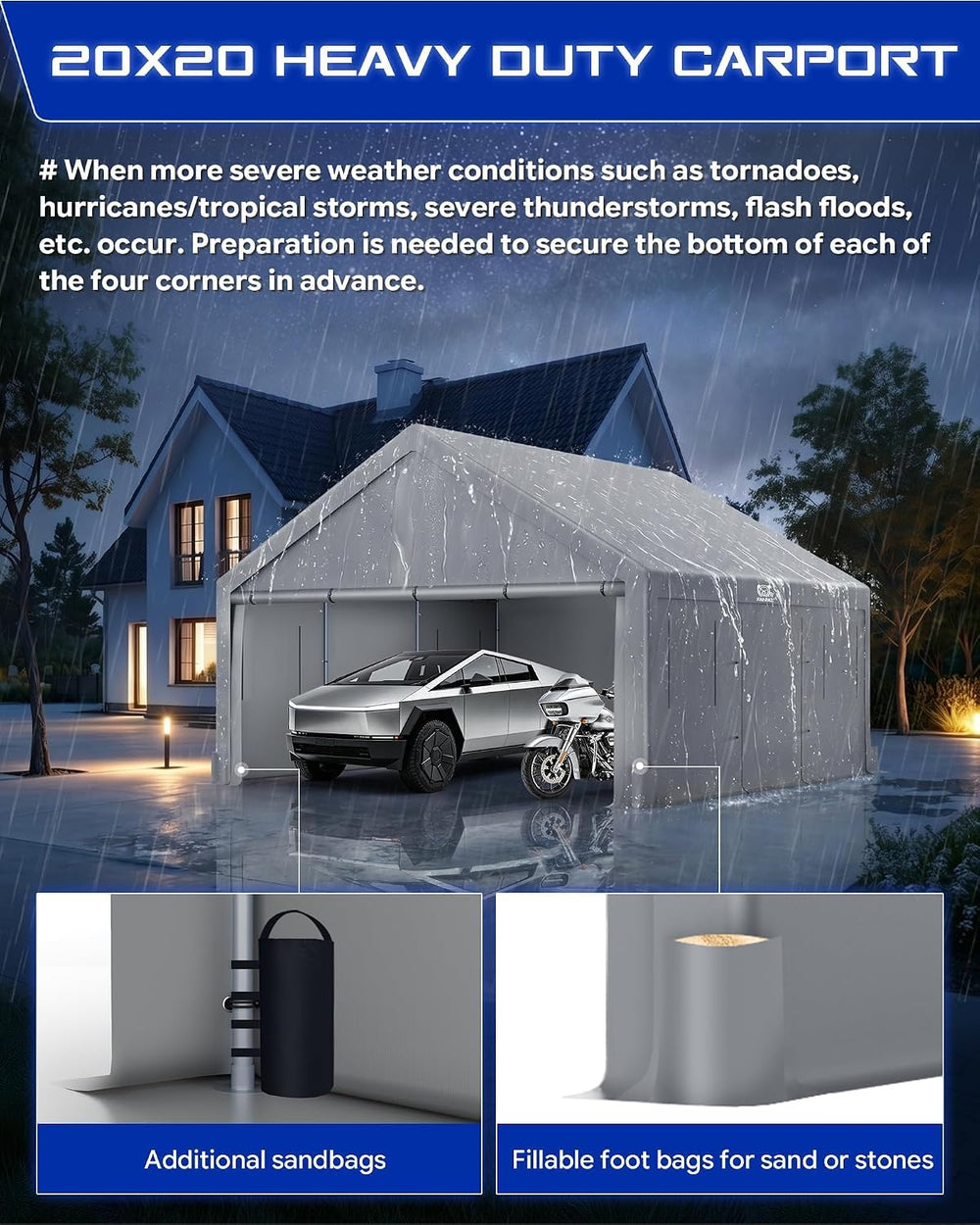 FANPAT 20x20 Heavy Duty Carport with Removable Sidewalls and Doors, Gray