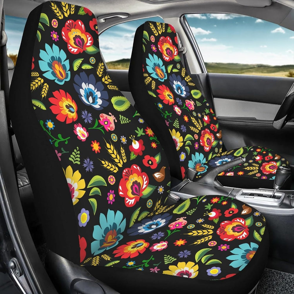 Bulopur Black Boho Floral Car Seat Covers Front Seats Only for Women Men Seat...