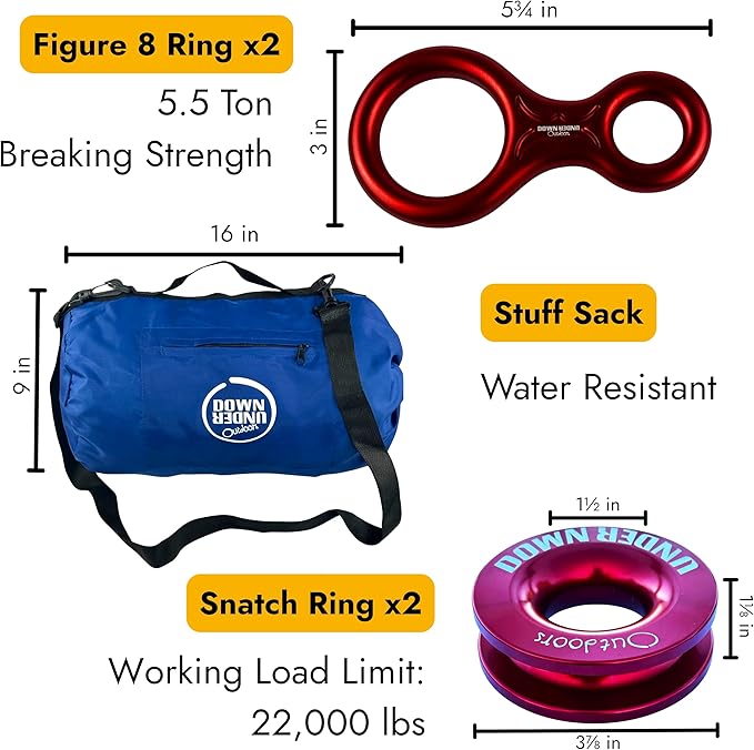 DOWN UNDER OUTDOORS Heavy Duty Game/Log/4x4 Recovery Kit, Deer Drag, 550 ft of