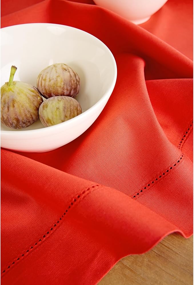 Solino Home Table Runner 90 Inches Long - Cotton Linen Hemstitch Poppy Red Ta...